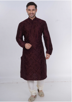 Brown with Golden Color Silk Fabric Kurta Set